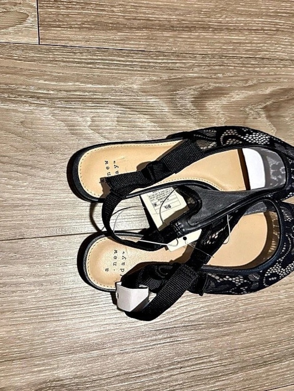 A New Day Women's London Lace Sling Back Bow Flats Black